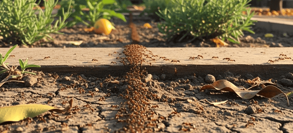 Argentine ants trailing into a suburban California home's garden bed
