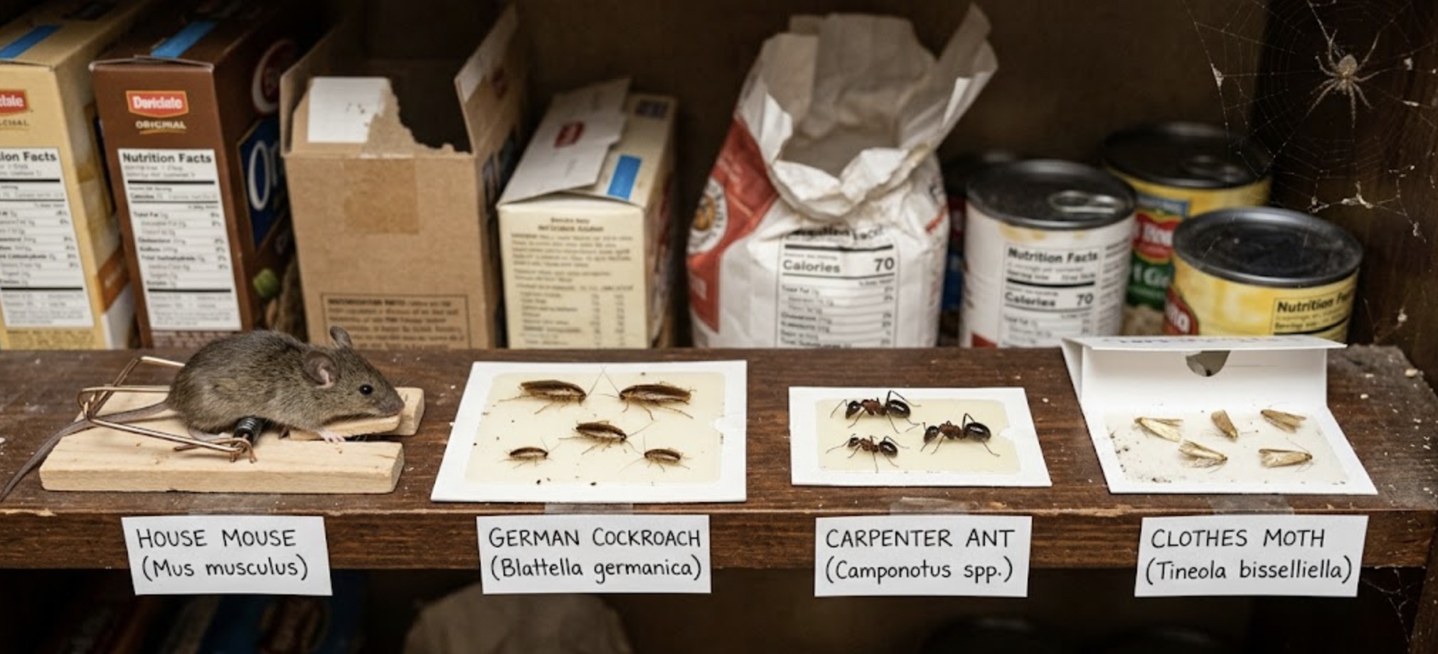 Display of common household pests